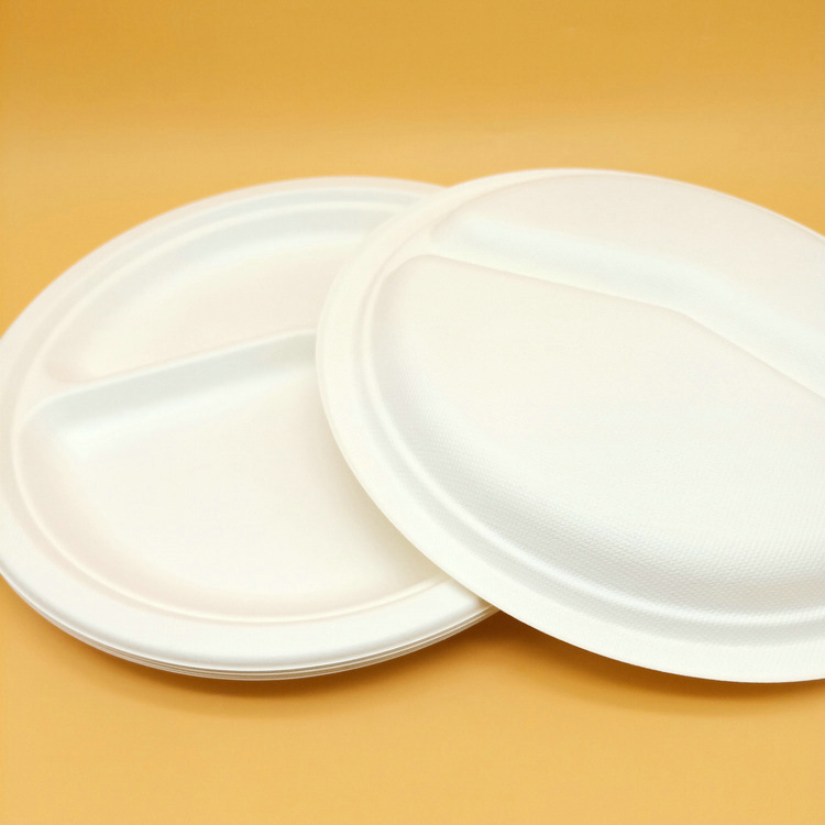 Biodegradable & Disposable Sugarcane Bagasse Plate 9inch 3 Compartment