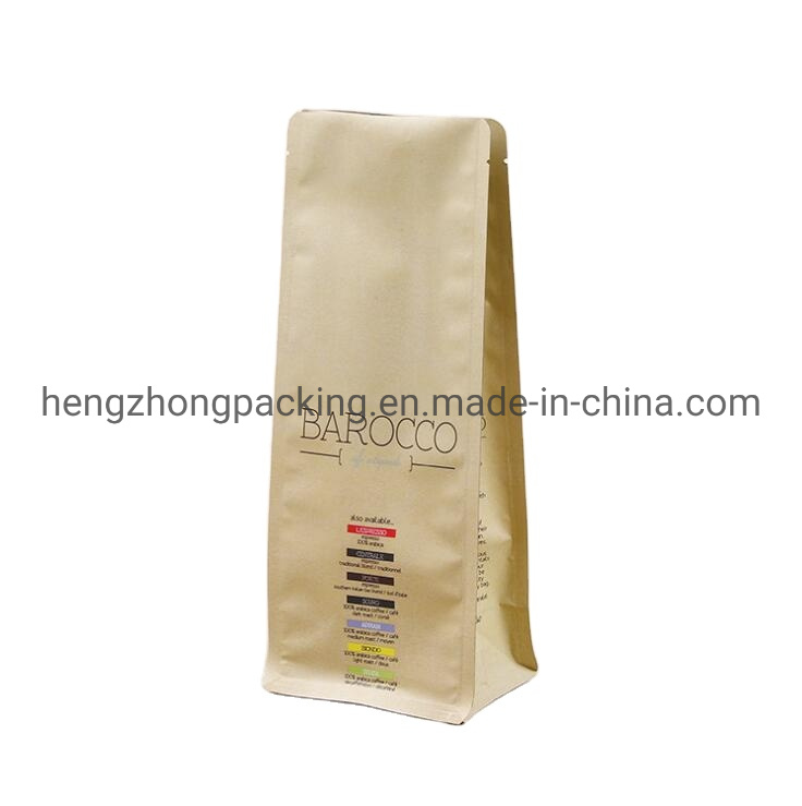 Coffee Packing Bag Stand up Zipper Bag Kraft Paper Aluminum Foil Flat Bottom Pouch