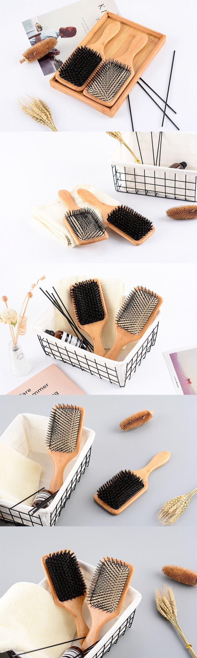 100% Biodegradable Wood Cushion Massage Brush Custom Paddle Bamboo Hair Brush