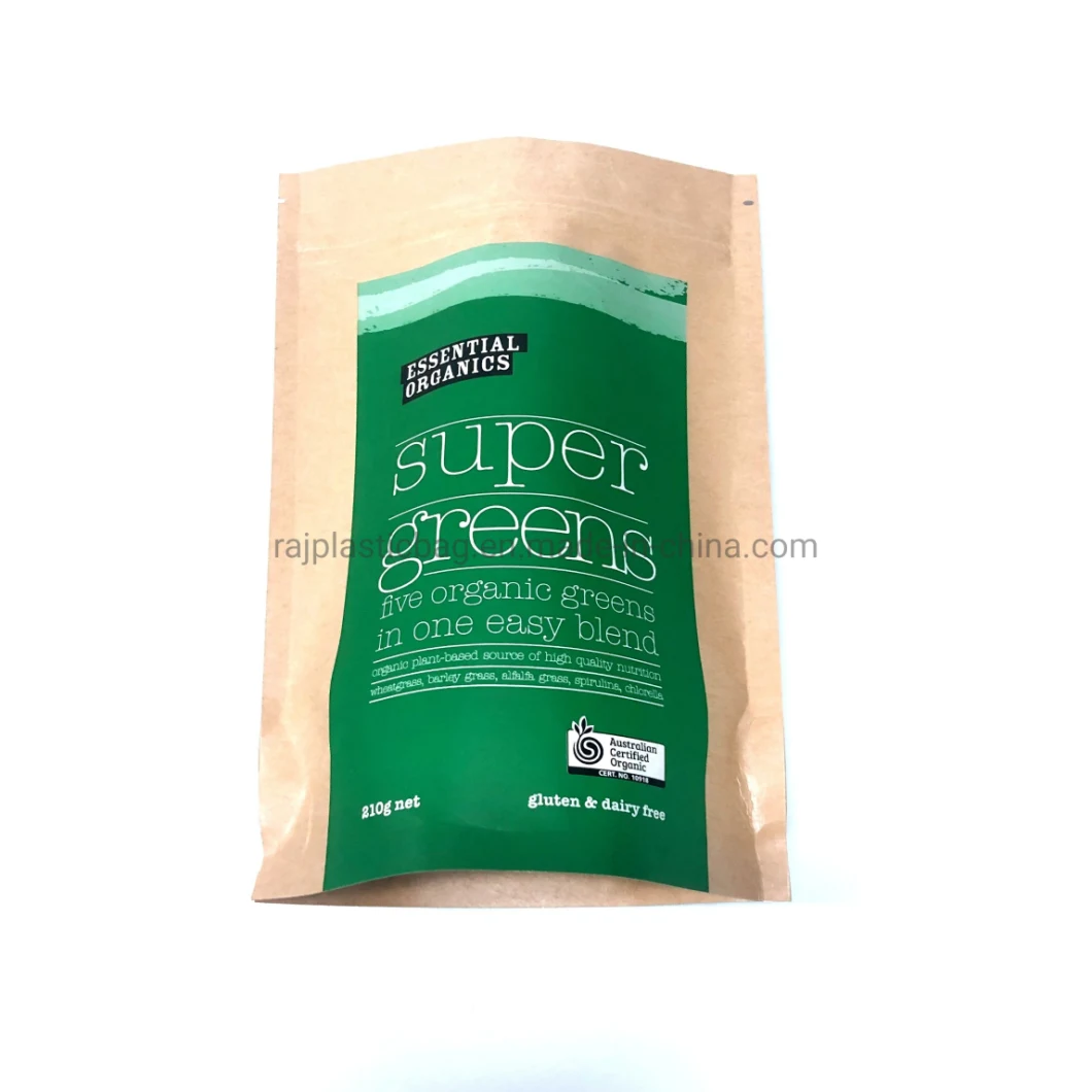 Hot Sale Organic Natural Health Powder Seeds Mix Bags Kraft Paper Packaging Pouch for Super Greens