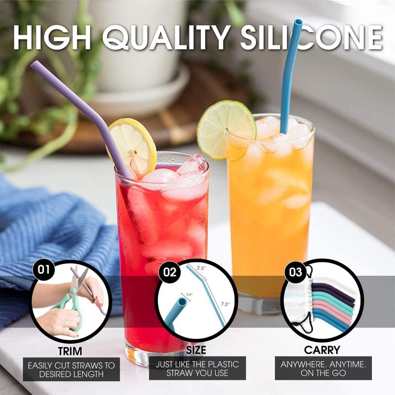 Reusable Silicone Drinking Straws Drinking Straws & Metal Stainless Steel Straws Bundle