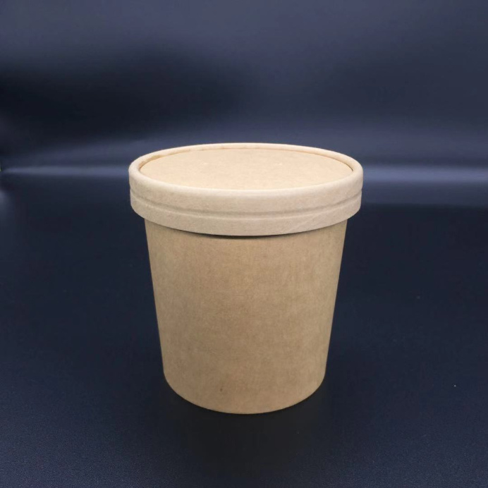 Customized Logo Round Disposable Takeaway Carton Paper Bowl Thickened Kraft Paper Bowl Salad Bowl Porridge Bucket Soup Bowl