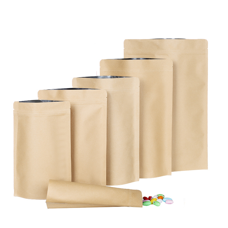 Heat Sealable Durable Bolsas De Papel Kraft Paper Stand up Bags Pouches