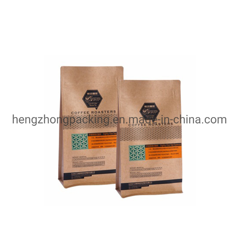 Quad Sealed Coffee Bag Side Gusset Kraft Coffee Bag Eight Side Seal Kraft Biodegradable Bag