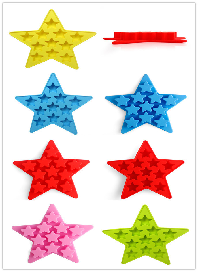 Multi Color Star Shape Plastic Ice Cube Tray with Lid