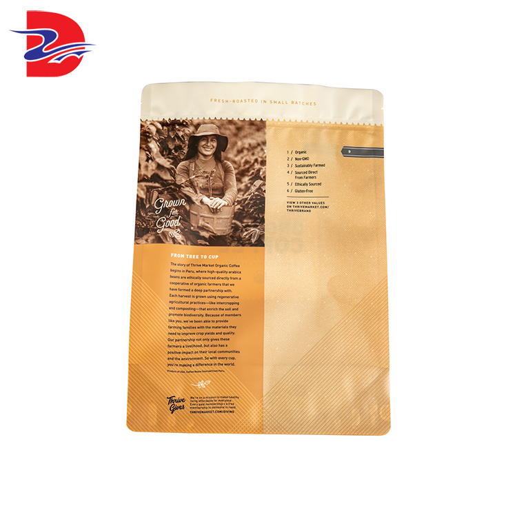 Professional Manufacturer Stand up Pouches Flat Bottom Kraft Paper Bag Aluminium Foil Food Packing Coffee Bags
