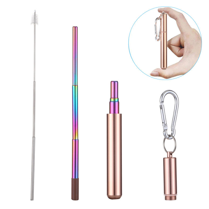 Logo Laser Stainless Steel Telescopic Drinking Straw for Travel Reusable Collapsible Metal Drinking Straw with Case and Brush