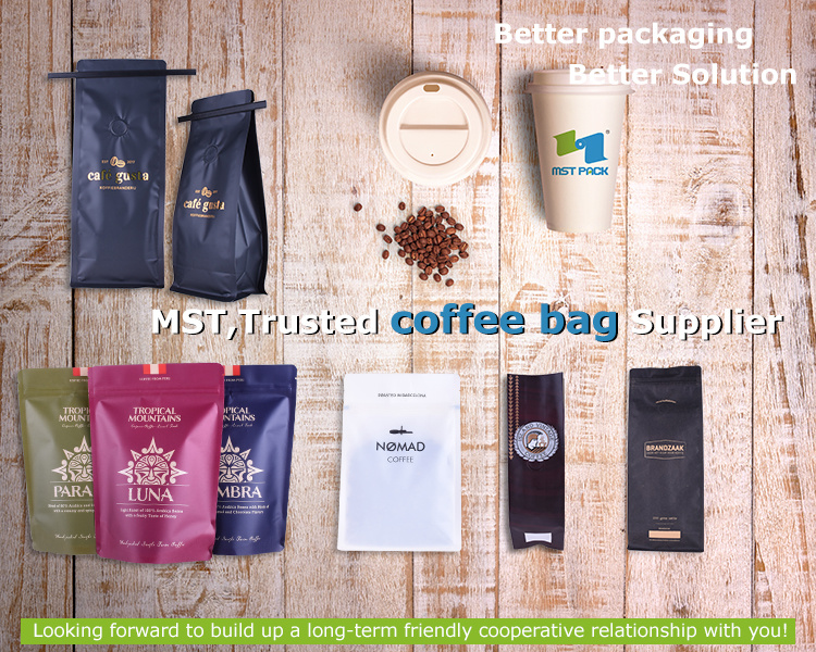 Customized Laminated Aluminum Foil Lined Coffee Bag / Stand up Flat Bottom Brown Kraft Paper Box Bottom Pouch