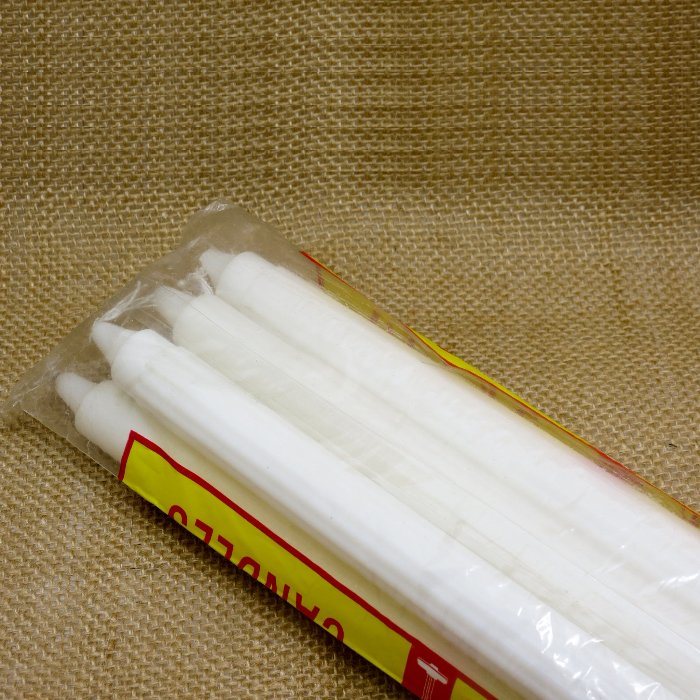 African Market Big Size White Fluted Candle in Plastic Bag
