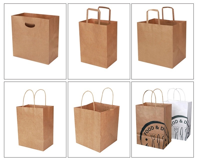Brown White Kraft Paper Bag Shopping Bag with Twisted Handle