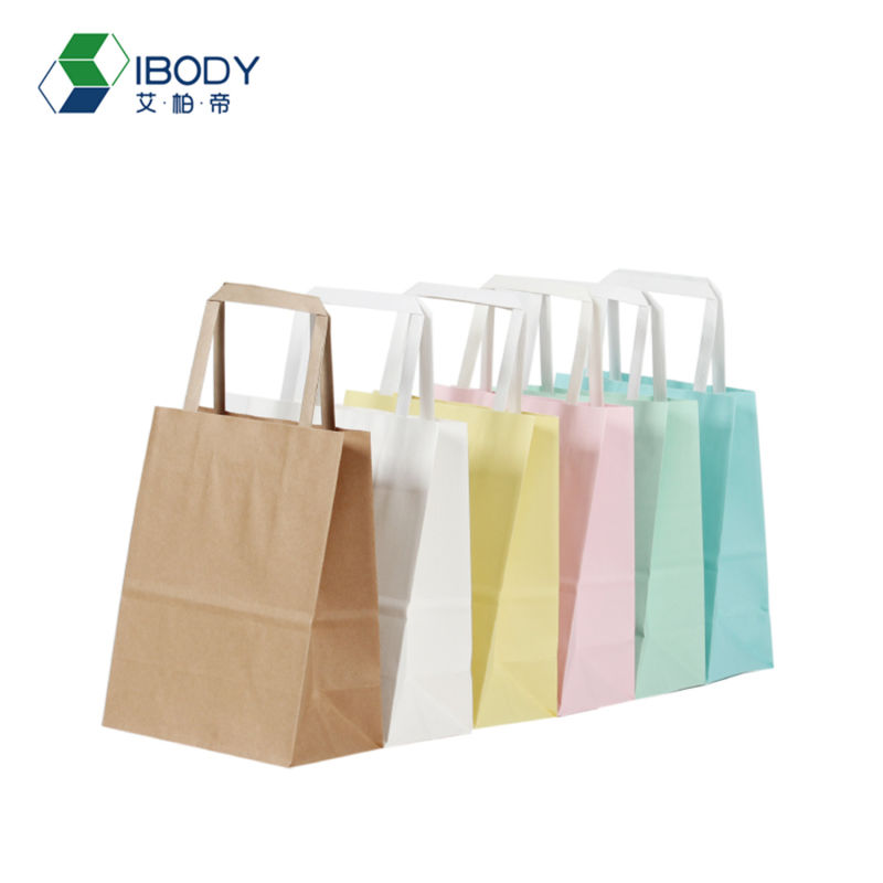 Eco-Friendly White Kraft Paper Bag with Flat Paper Handle