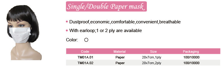 Disposable Paper Face Mask, Paper Mask with 1 Ply/2 Ply