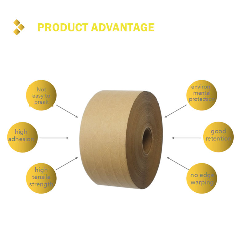 Strong Tensile Water Activated Reinforced Carton Sealing Kraft Paper Tape
