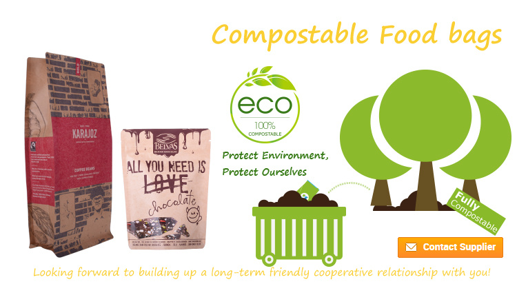 Eco-Friendly Flat Bottom Kraft Paper Pouch with Logo Coffee Bean Bags for Coffee Packaging