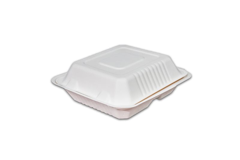 Sugarcane Eco-Friendly Biodegradable 100% Compostable Paper Tableware Bagasse 8" Clamshell Food Container