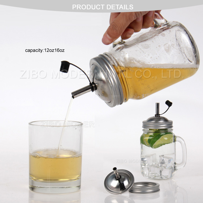 Wholesale Clear Drinking Glass Mason Jar Pour Spout Lid Caps with Spout