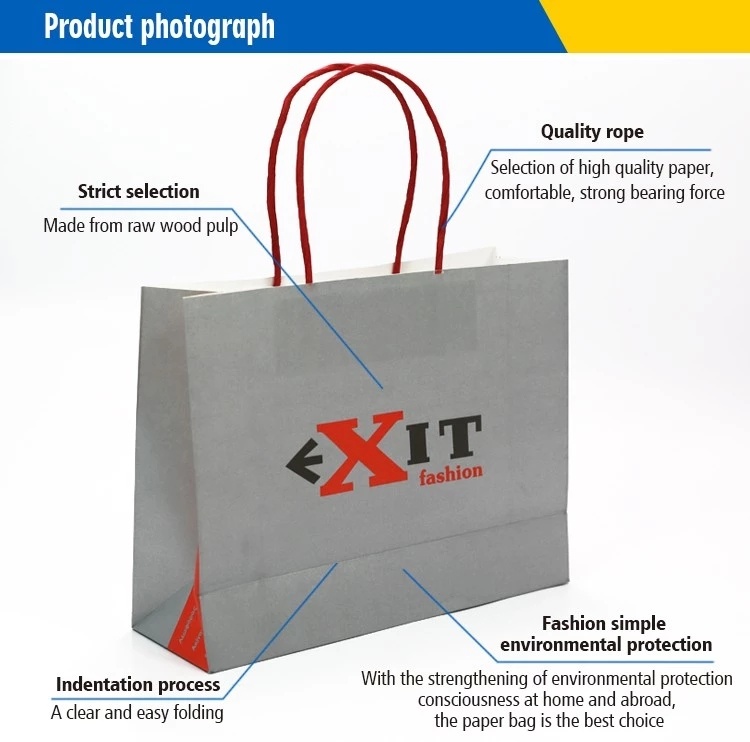 Custom Pantone Color Printing Kraft Paper Bag Flat Handle Paper Bags