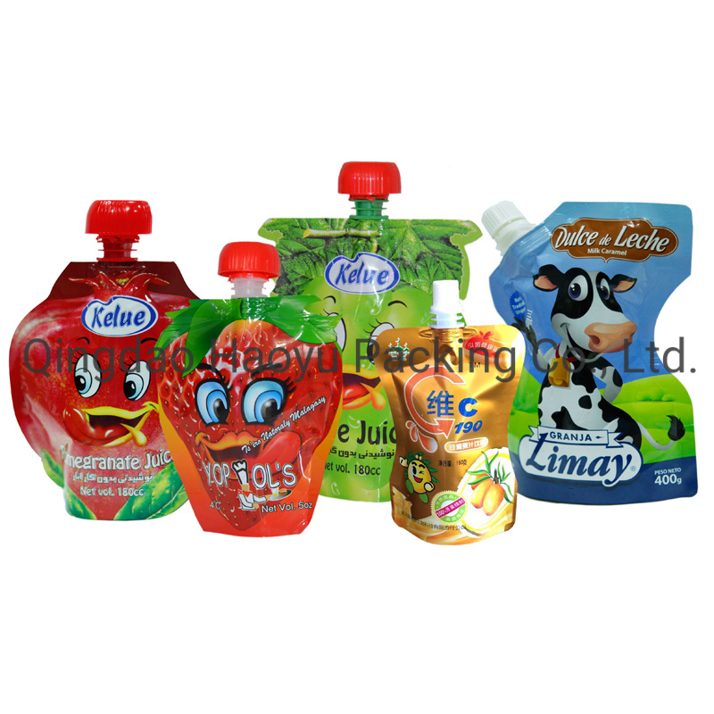 Custom 180ml Beverage Irregular Shape Plastic Bag Baby Fruit Juice Plastic Packaging Bag with Spout