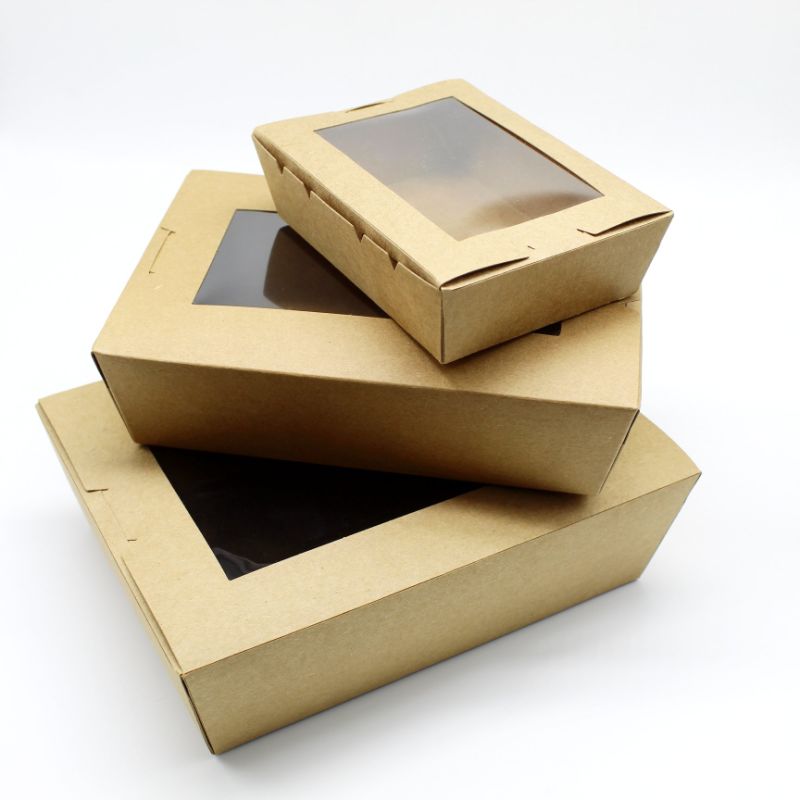 Food Salad Foldable Kraft Paper Packing Box with Window
