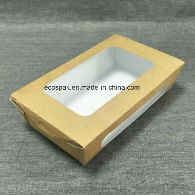 Biodegradable Disposable Tablewar 970ml Windowed Kraft Paper Salad Box