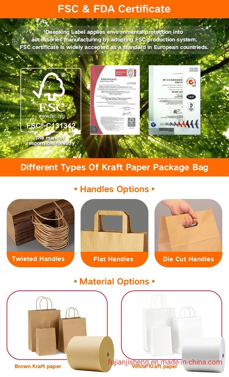 Biodegradable Brown Kraft Paper Takeaway Packaging Bag with Handles