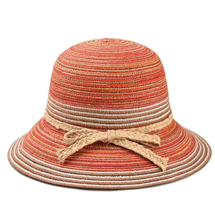 Summer Wide Brim Straw Ribbon Straw Hat Customized Logo Basic Stripe Paper Straw Hats for Women