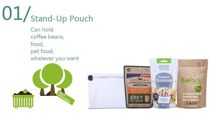 Bio-Degradable 100%Compostable Stand up Pouches White Bags for Bath Salts