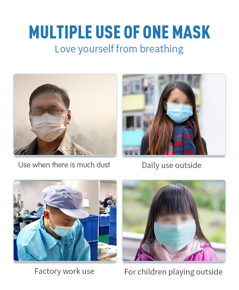 Blue Disposable Non-Sterile Medical Mask in Plastic Bags in Stock