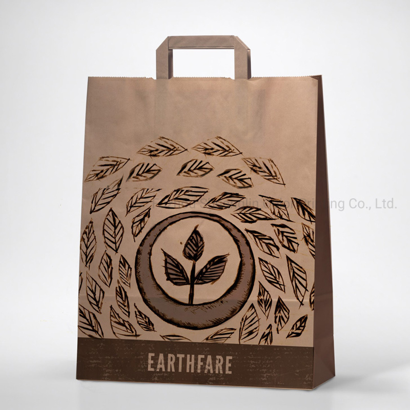 Recyclable Square Bottom Brown Kraft Paper Tape Handle Bag