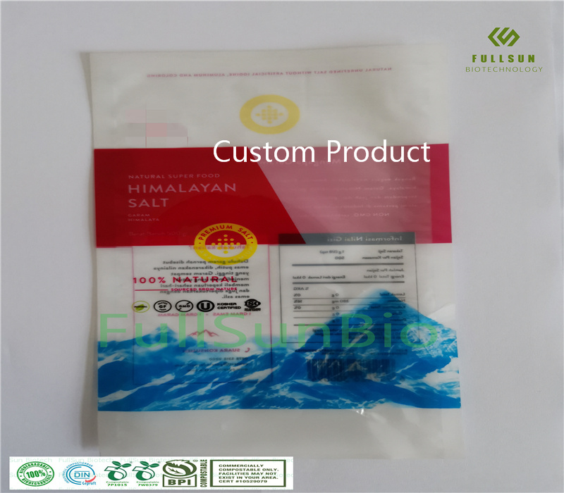 100% Fully Biodegradable Plastic Food Packaging Bag Composite with Three Side Sealing Custom Printed Compostable Freezer Vacuum Bag