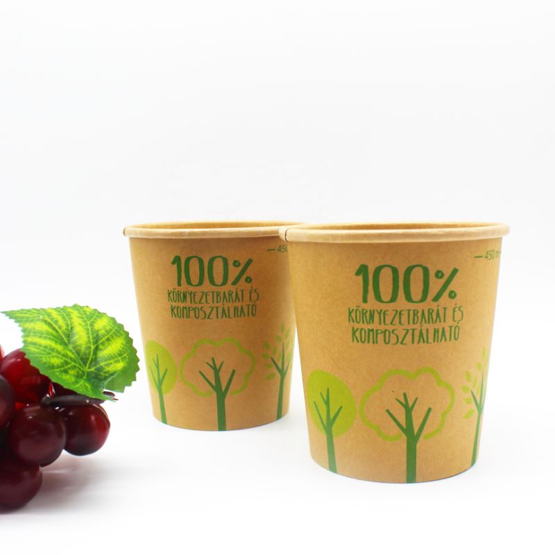 Ice Cream PLA Paper Cup, Disposable Paper Soup Bowl with Lid, Paper Hot Soup Bowl