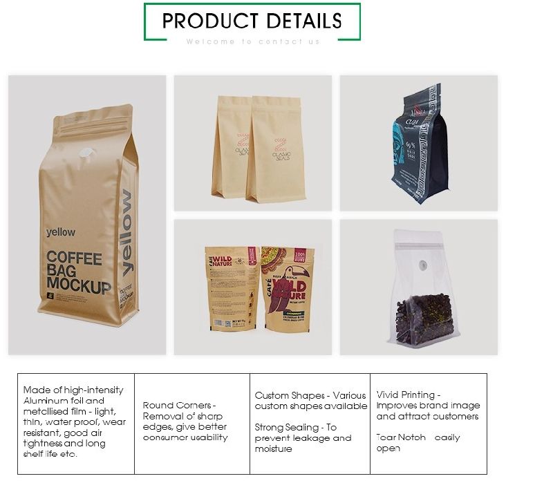 Coffee Pouches Compostable Packaging Laminate Flat Pouch Laminate Biodegradable Bag