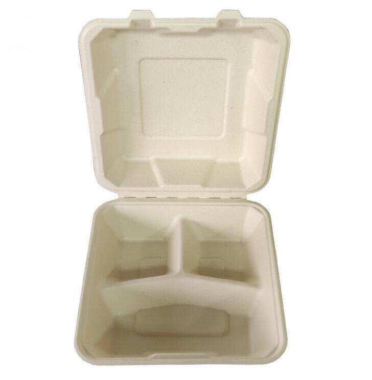 Sugarcane Bagasse Clamshell Food Container 3 Compartments