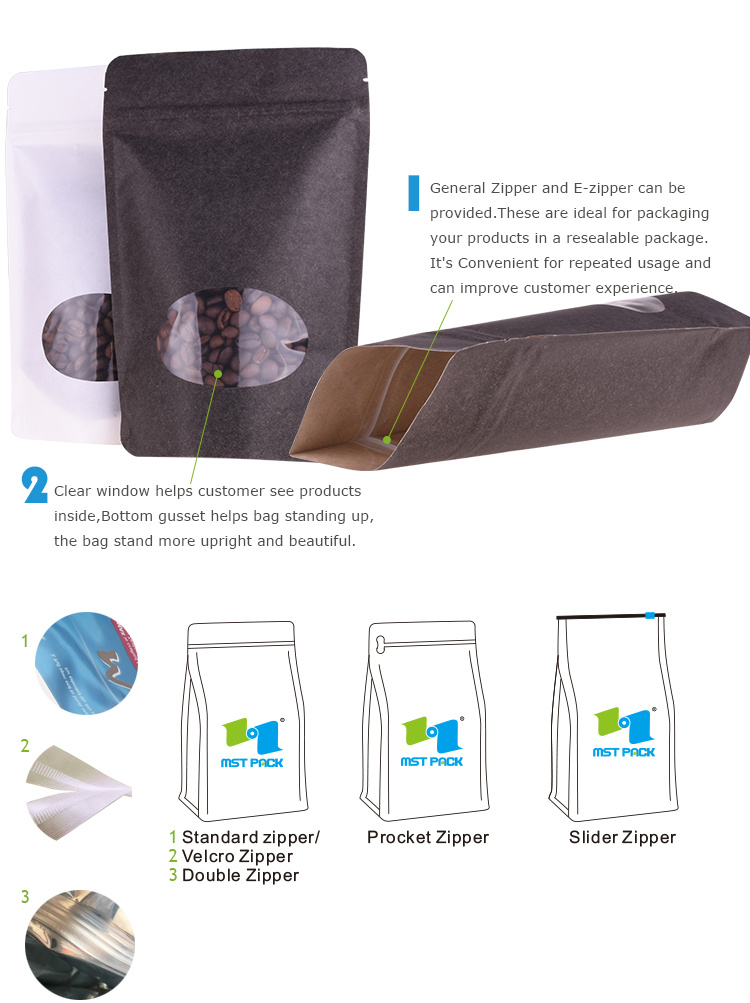 Stand up Pouch Zip Lock Transparent Aluminum Foil Packaging Kraft Paper Ziplock Bags