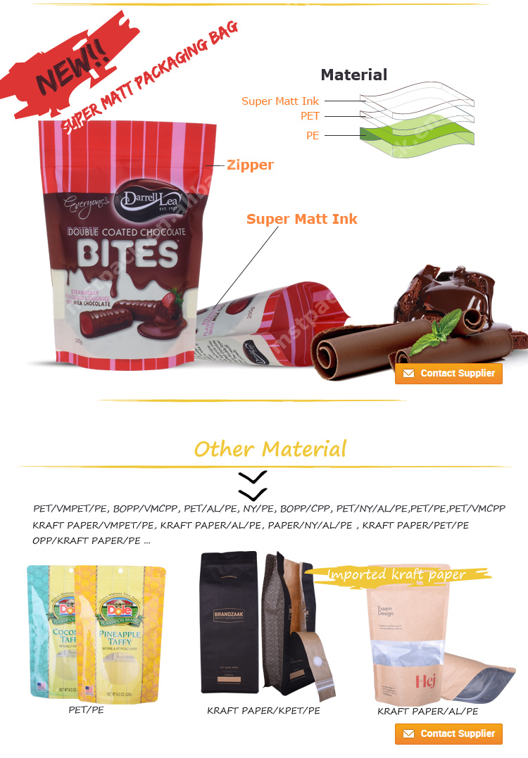 Custom Stand up Food Snack Nut Packaging Plastic Pouch with Zipper