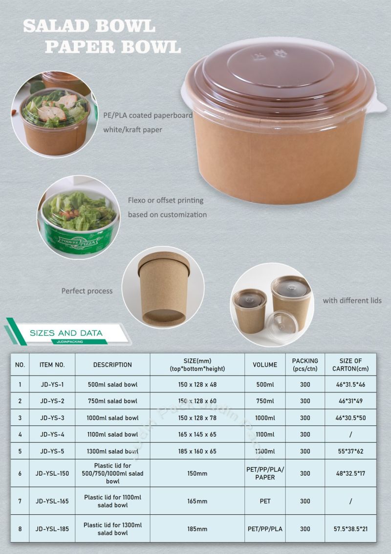 Paper Salad Bowl with Lid 500ml-1300ml by Disposable Kraft Paper