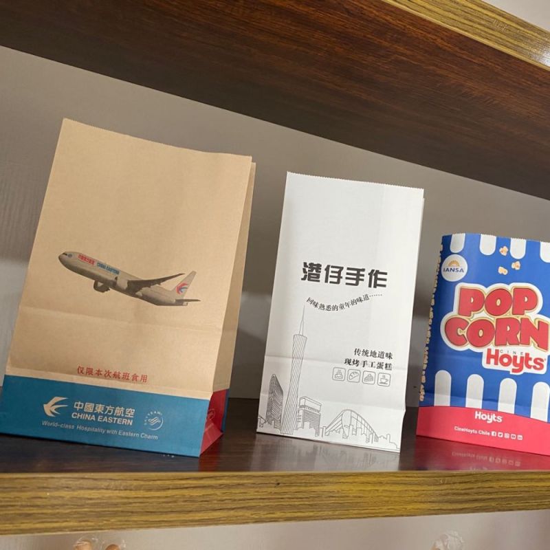Hot Sale Biodegradable Food Paper Packaging Take Away Bag with Handle for Restaurant/Shopping