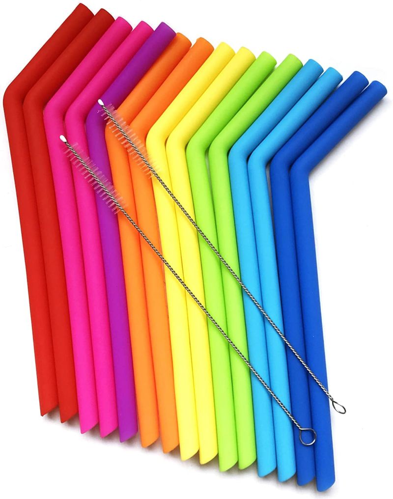 Reusable Silicone Drinking Straws Drinking Straws & Metal Stainless Steel Straws Bundle