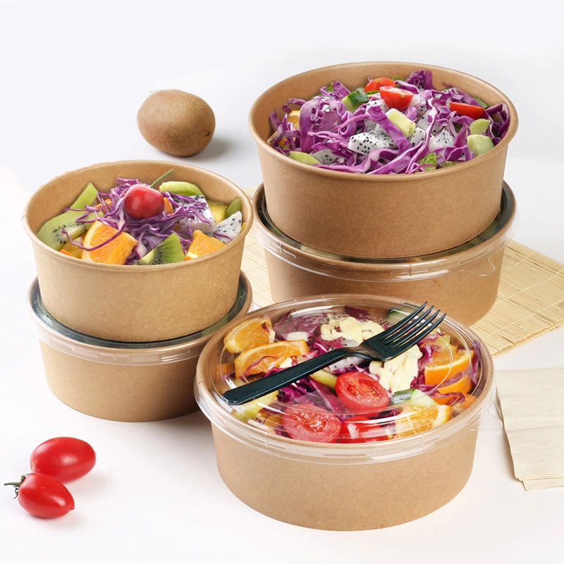 Salad Bowl Packing Box Kraft Paper Box Food Grade Takeout Food Breakfast Bowl Take-Away Tray