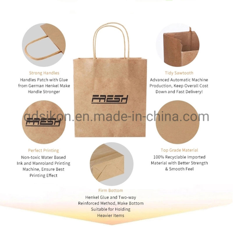 Natural Color Kraft Paper Bag Shopping Bag with Paper Handle