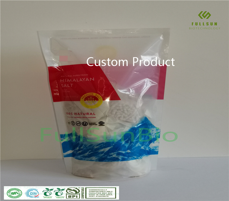 100% Fully Biodegradable Plastic Food Packaging Bag Composite with Three Side Sealing Custom Printed Compostable Freezer Vacuum Bag