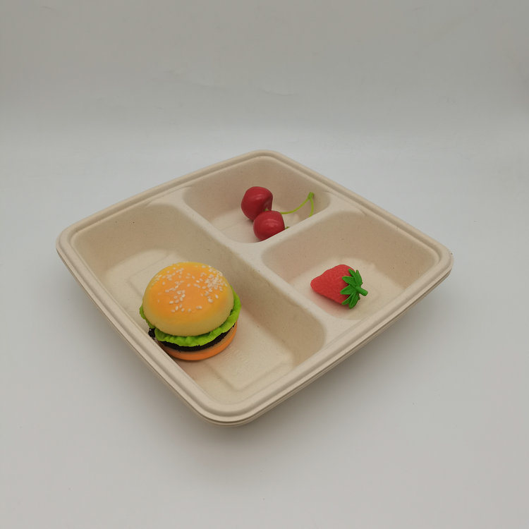 Biodegradable Sugarcane Bagasse 3 Compartment Tray with PLA Coating