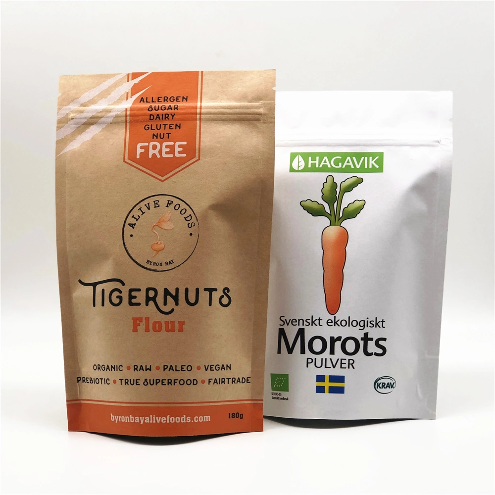 Recycle Stand up Pouch Zip Lock Dried Biodegradable Kraft Paper Bag Food Packaging Bag Manufacturers