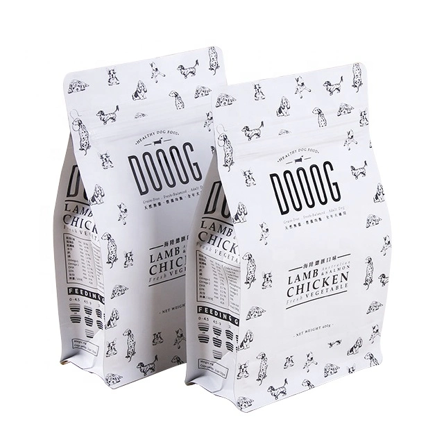 Customized Label Plastic White Black Kraft Paper Pouch One Way Valve Roasted Bean Flat Bottom Coffee Bag Food Packaging Rice Pet Food Container