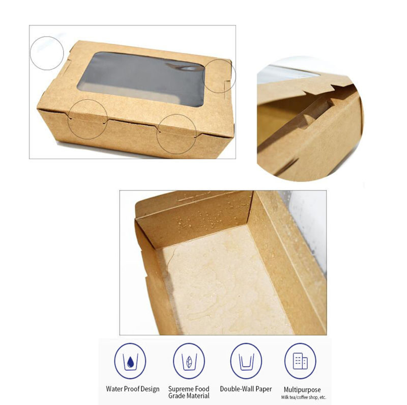Food Salad Foldable Kraft Paper Packing Box