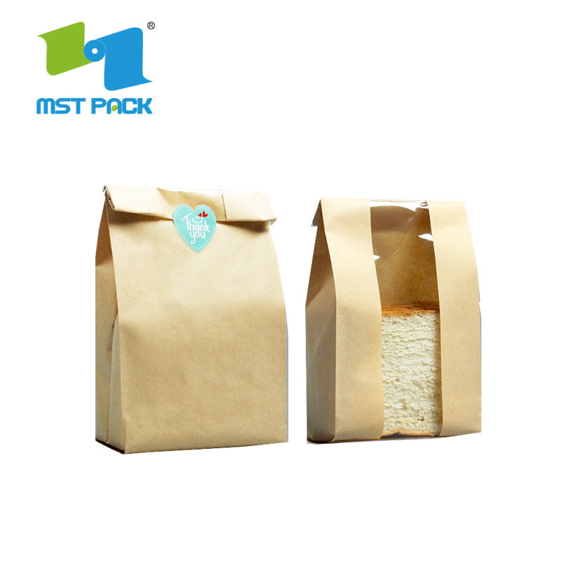 Recyclable Food Grade Paper Bag Bakery Bread Kraft Paper Bag with Window