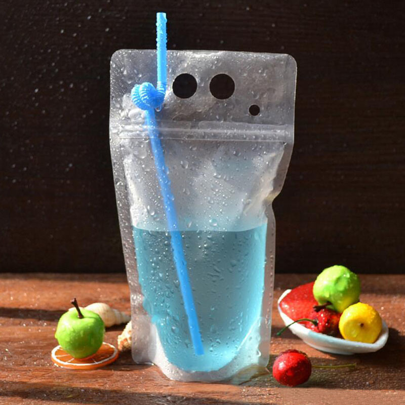 Factory Price Clear Plastic Bag Fresh Juice Package Stand up Plastic Bag with Straw
