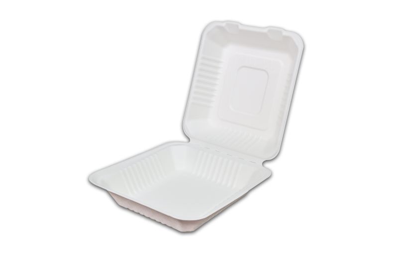 Sugarcane Eco-Friendly Biodegradable 100% Compostable Paper Tableware Bagasse 8" Clamshell Food Container
