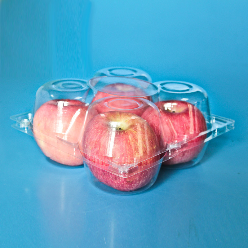 Customized 4 Holes Apple Fruit Plastic Clamshell Punnet Packaging