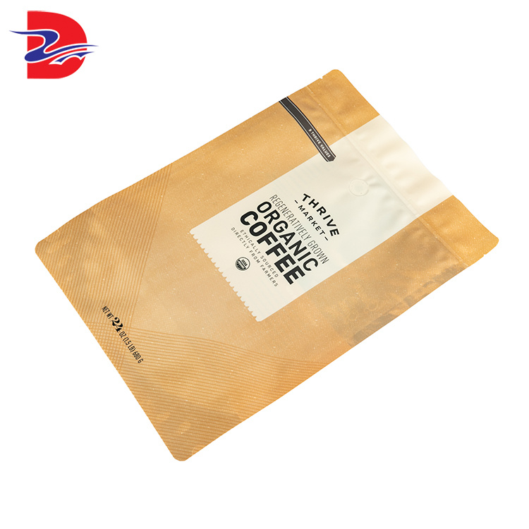 Professional Manufacturer Stand up Pouches Flat Bottom Kraft Paper Bag Aluminium Foil Food Packing Coffee Bags